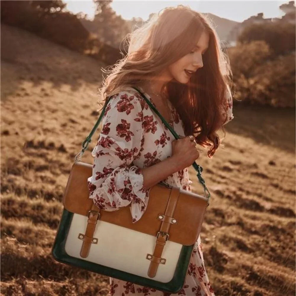 Women's Laptop Bag Vegan Leather Messenger Bag Briefcase Backpack, 15.6 inch